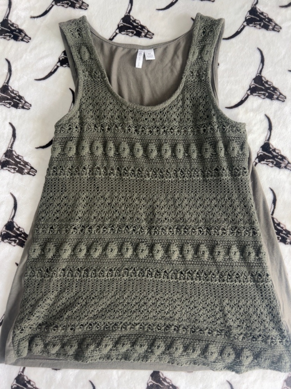 Cato Olive Green Crochet Lace Tank Top Size Medium Boho